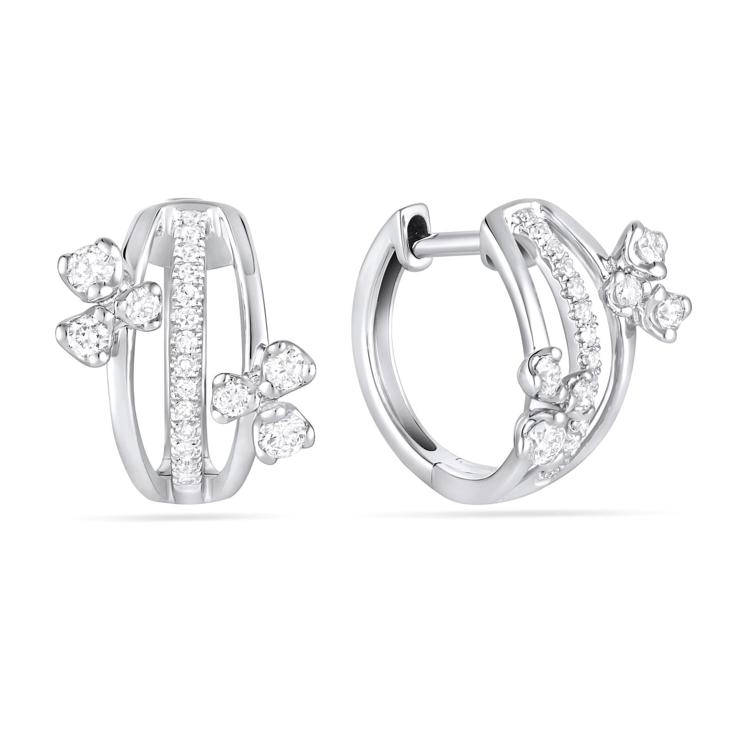 Diamond Floral Huggie Earrings