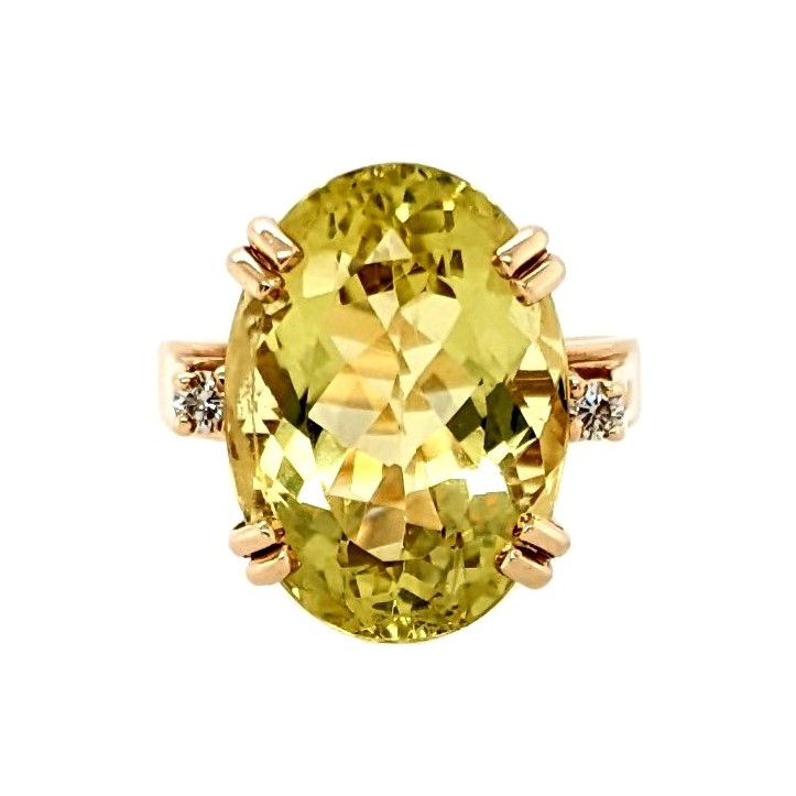 Lemon Quartz and Diamond Ring