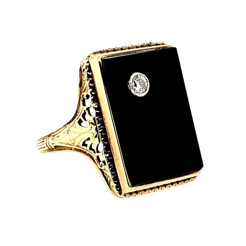 Onyx and Diamond Vintage Ring