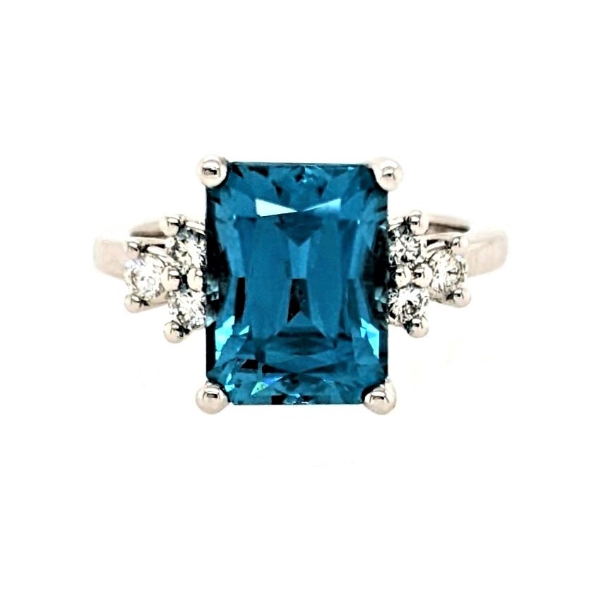 Blue Zircon and Diamond Ring