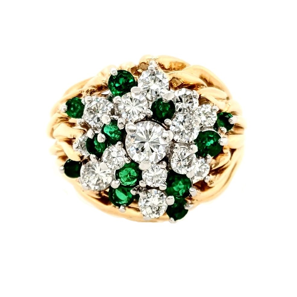 Emerald and Diamond Cluster Ring