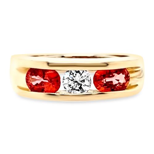 Orange Sapphire and Diamond Ring