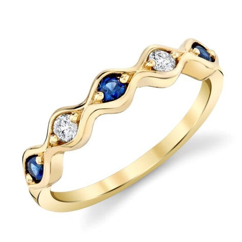 Sapphire and Diamond Scalloped Ring