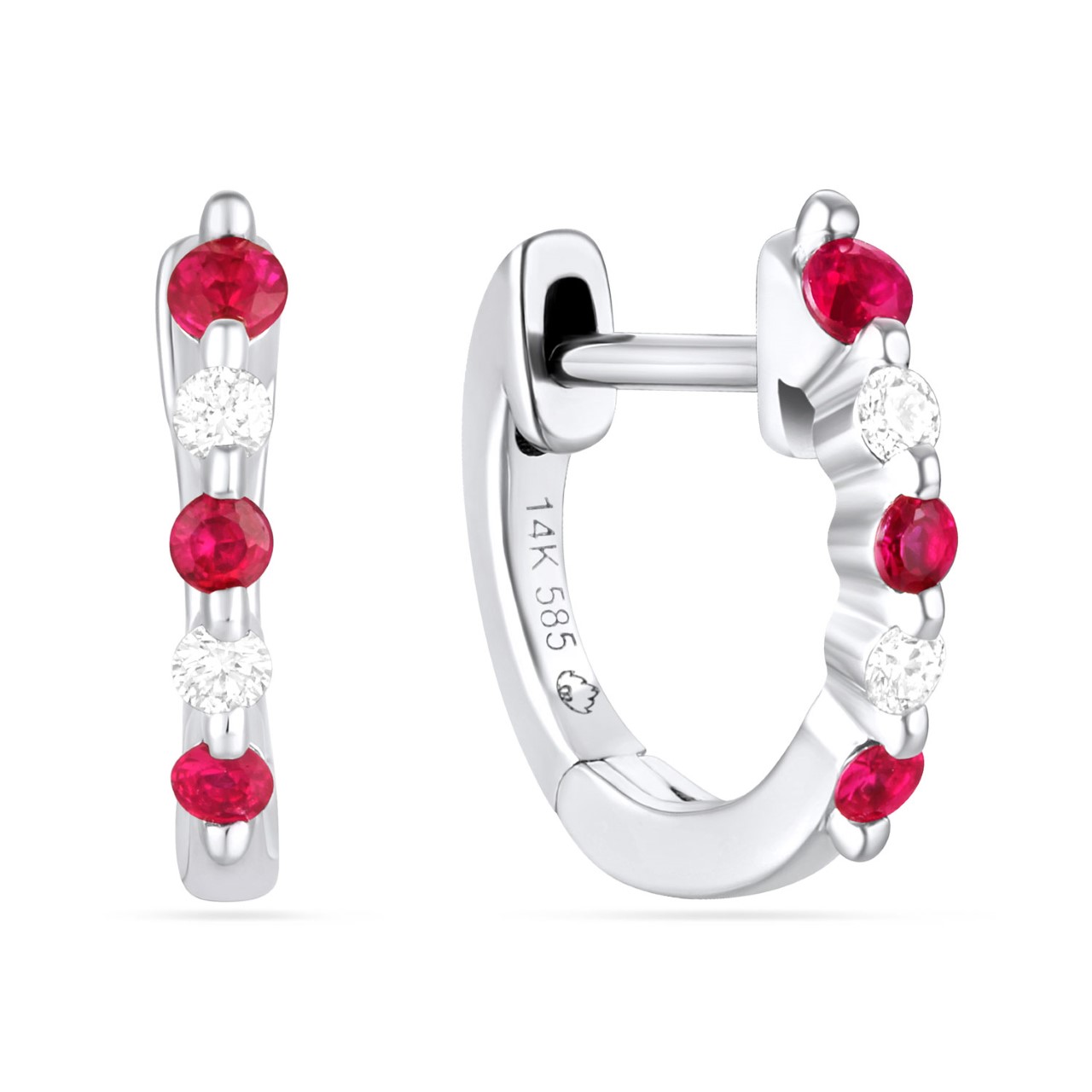 Ruby and Diamond Huggie Earrings