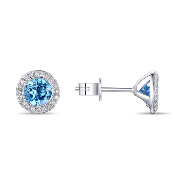 Blue  Topaz and Diamond Stud Earrings