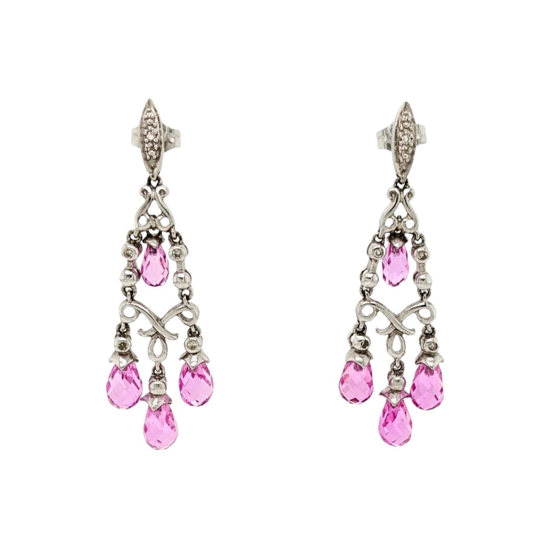 Pink Briolette and Diamond Earrings