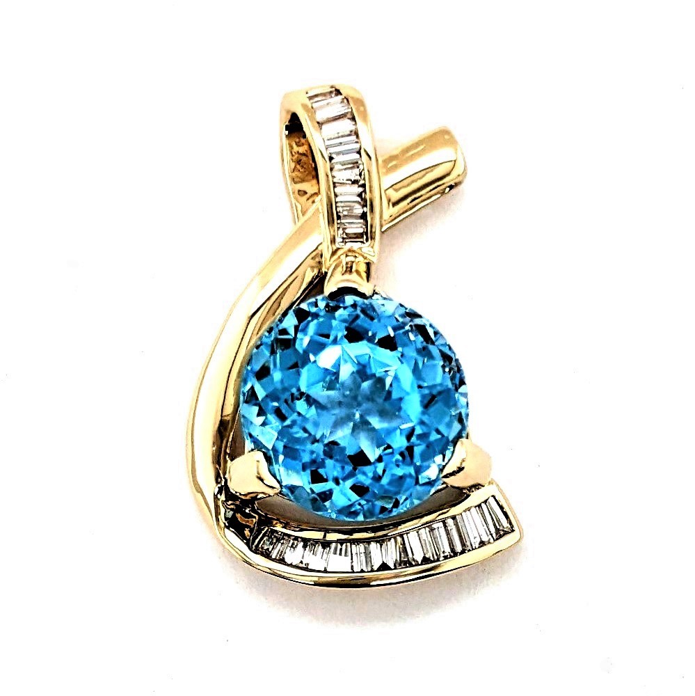 Blue Topaz and Diamond Pendant