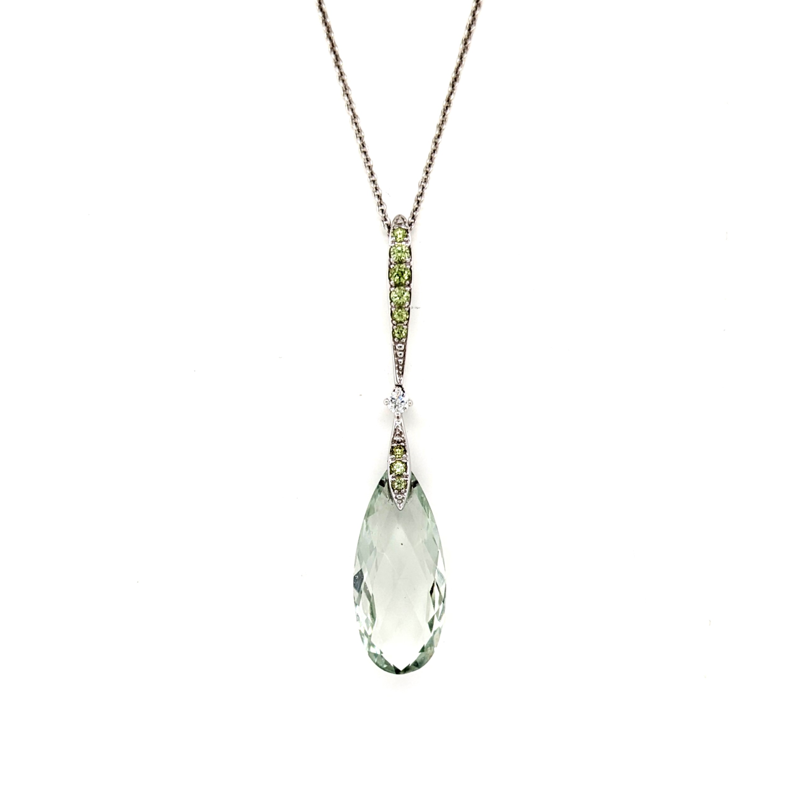 Green Amethyst, Peridot and Diamond Necklace