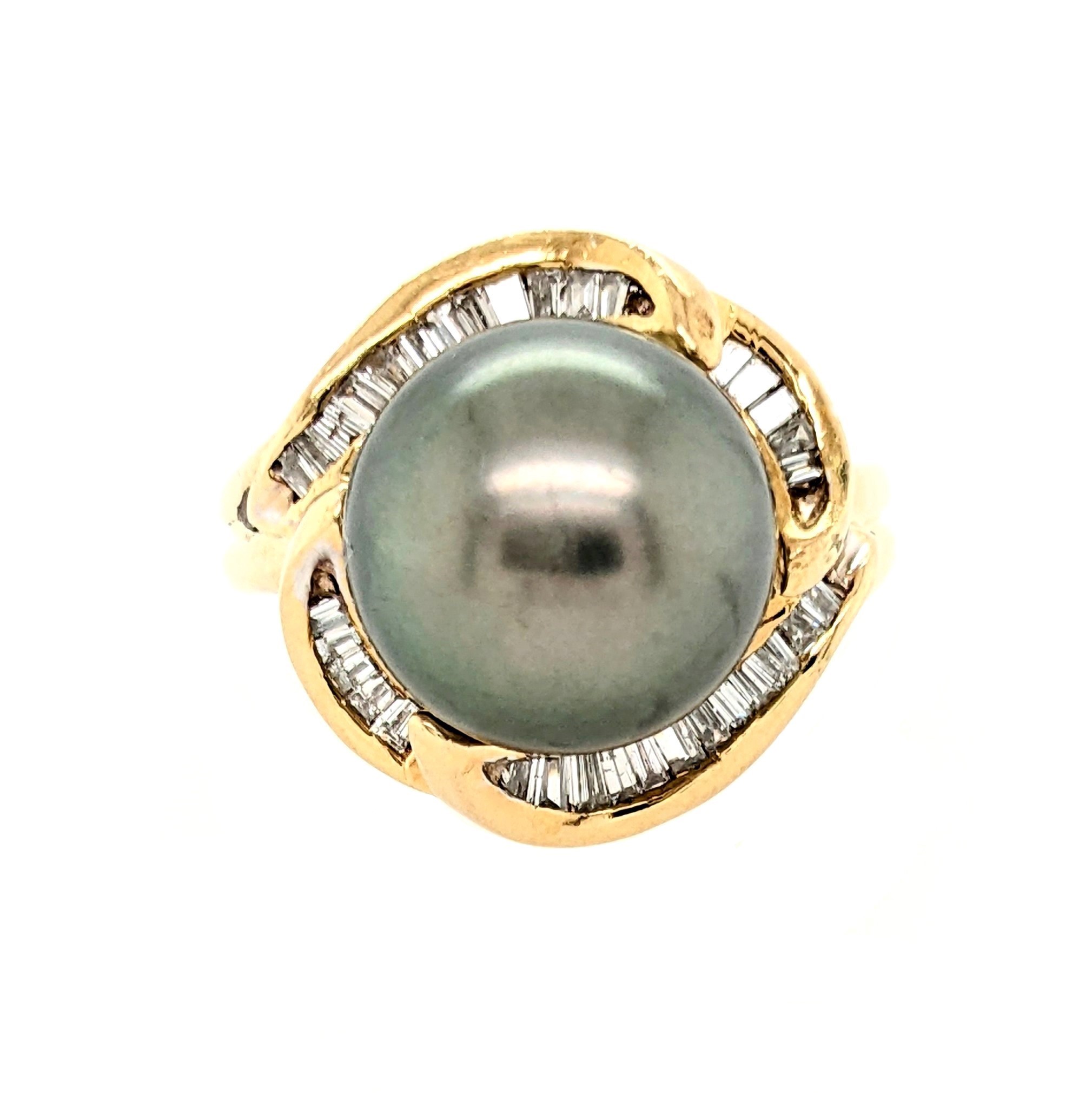 Black Pearl and Diamond Ring