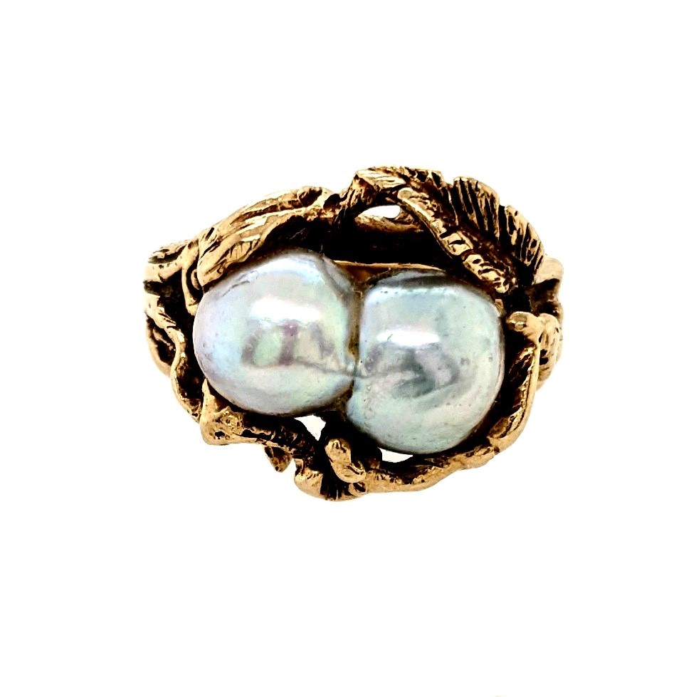 Baroque Pearl Leaf Ring