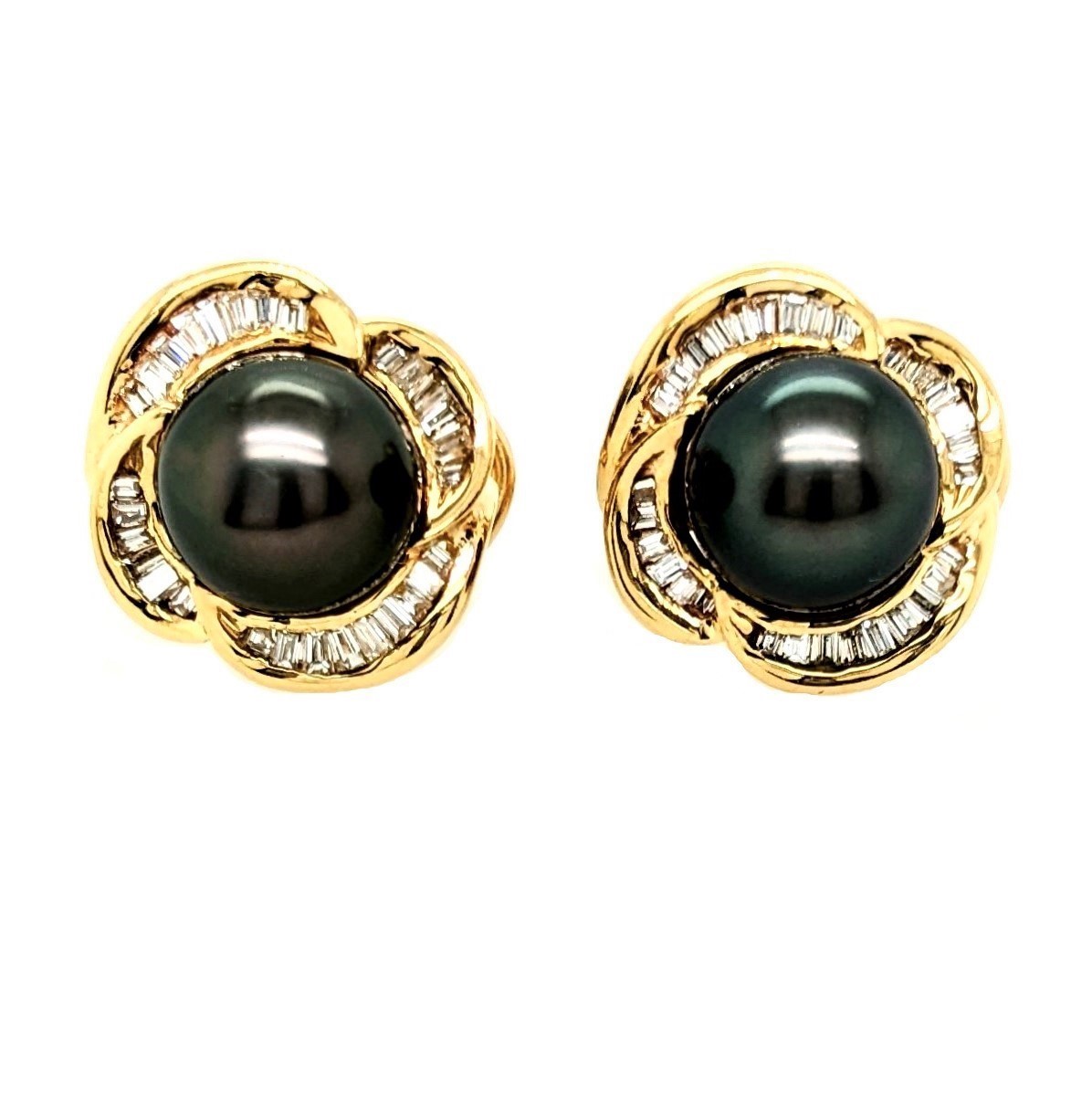 Black Pearl and Diamond Earrings