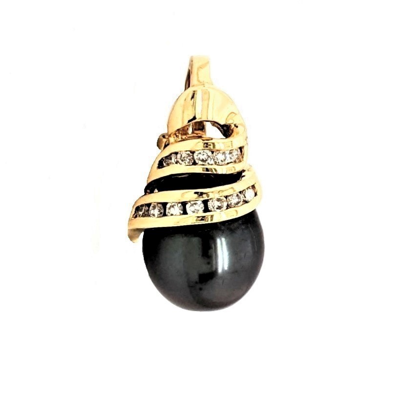 Black Pearl and Diamond Pendant