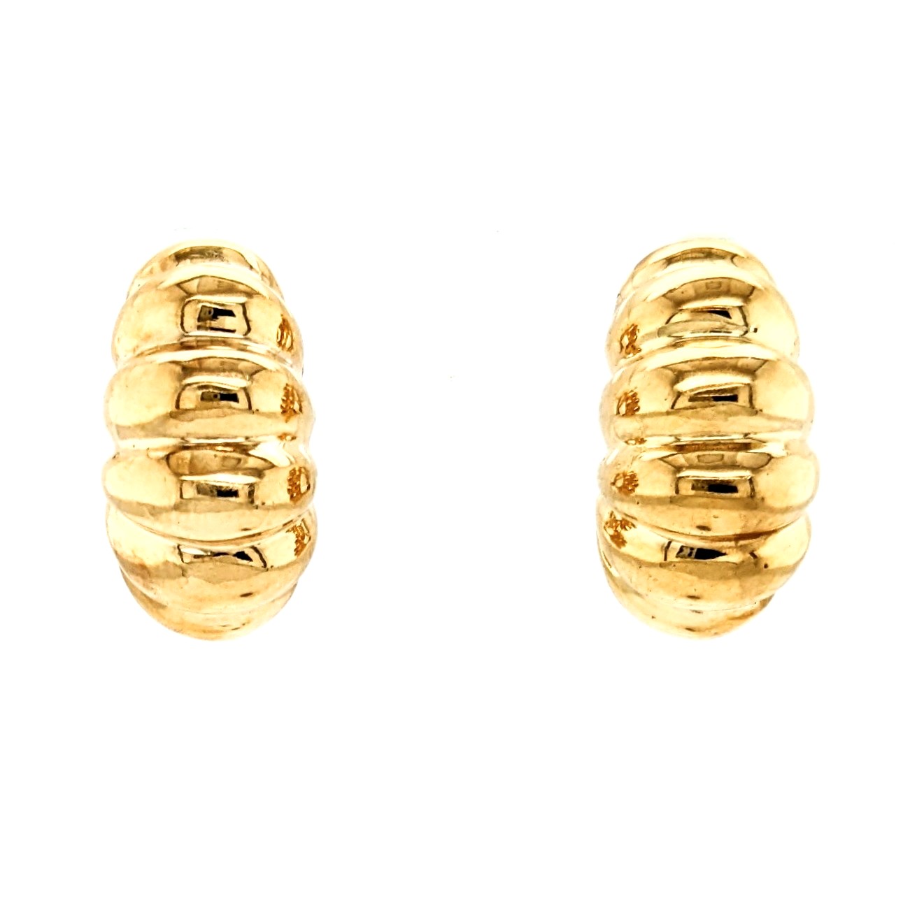 14K YG Shell Half Hoop Earrings w/Omega Backs