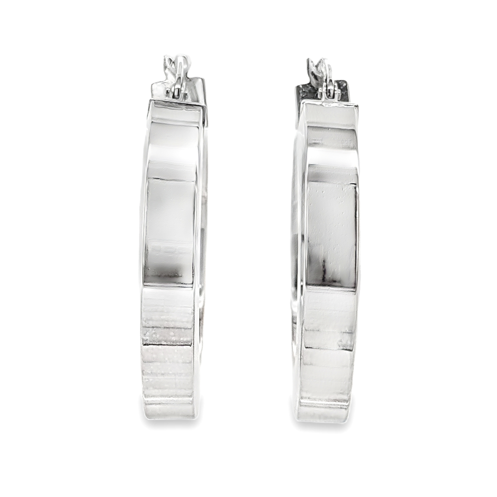 18K WG Polished Hollow Hoop Earrings