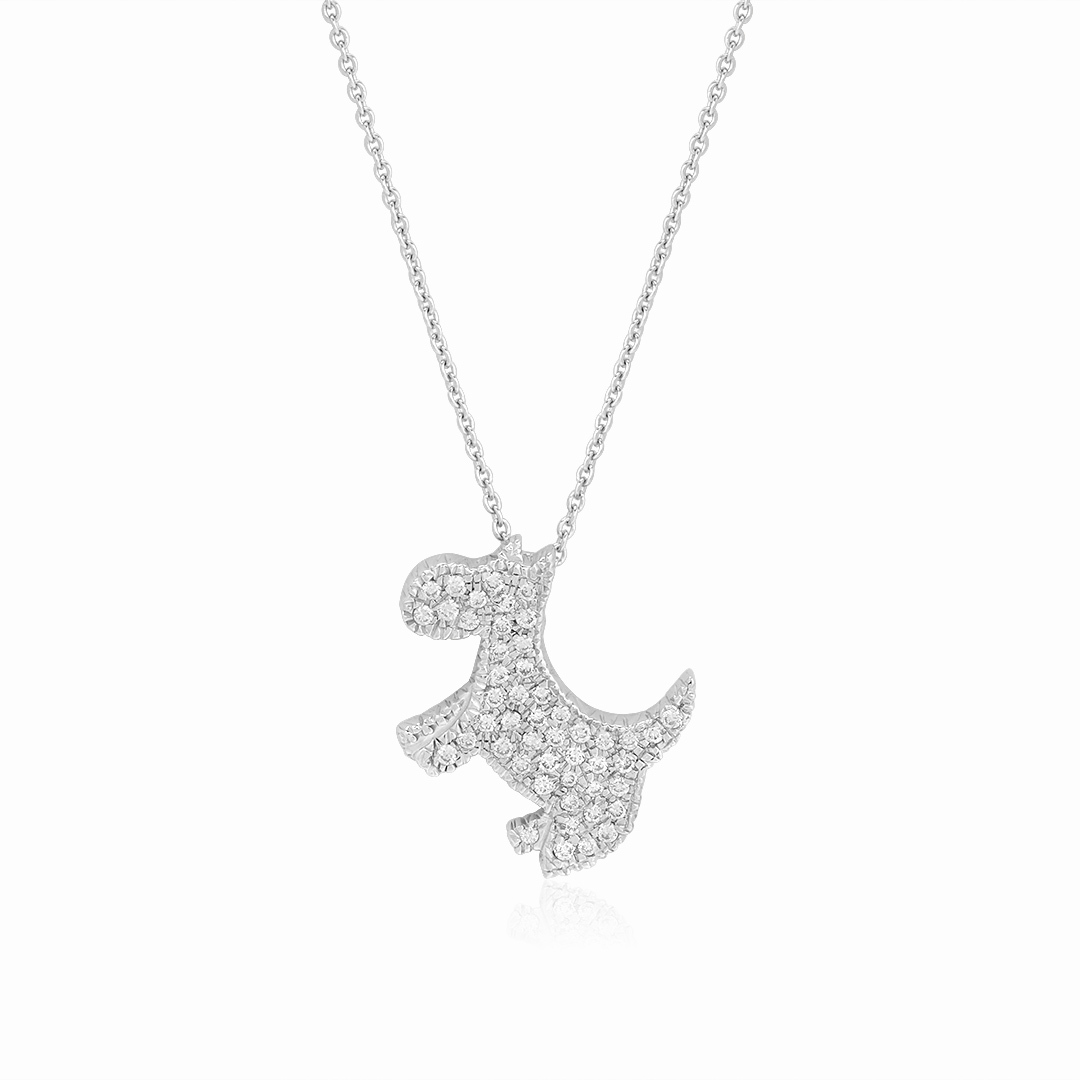 18K White Gold Scottie Dog Diamond Necklace