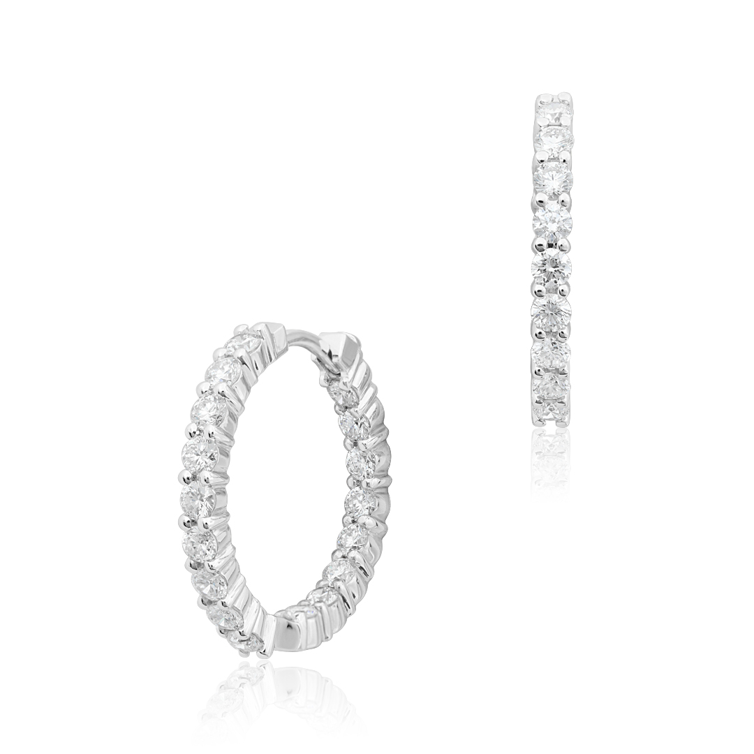 18K White Gold Diamond Inside Out Hoop Earrings