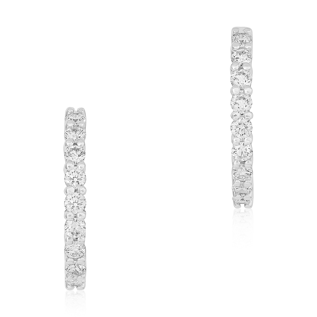18K White Gold Diamond Inside Out Hoop Earrings