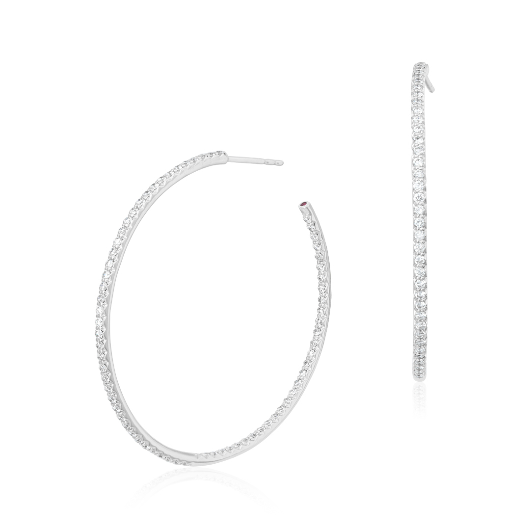 18K White Gold Inside Out Diamond Hoop Earrings