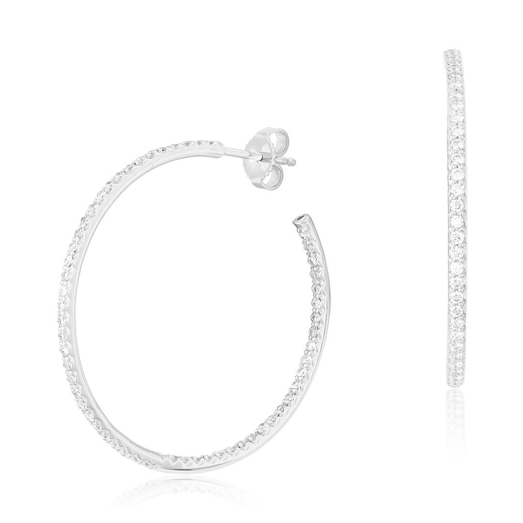 Roberto Coin 18K White Gold 35mm Inside Out Diamond Hoop Earrings