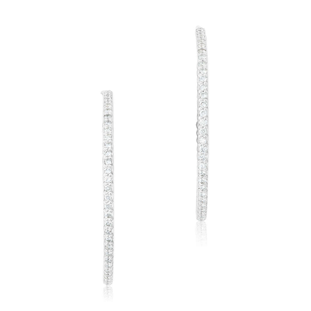 Roberto Coin 18K White Gold 35mm Inside Out Diamond Hoop Earrings