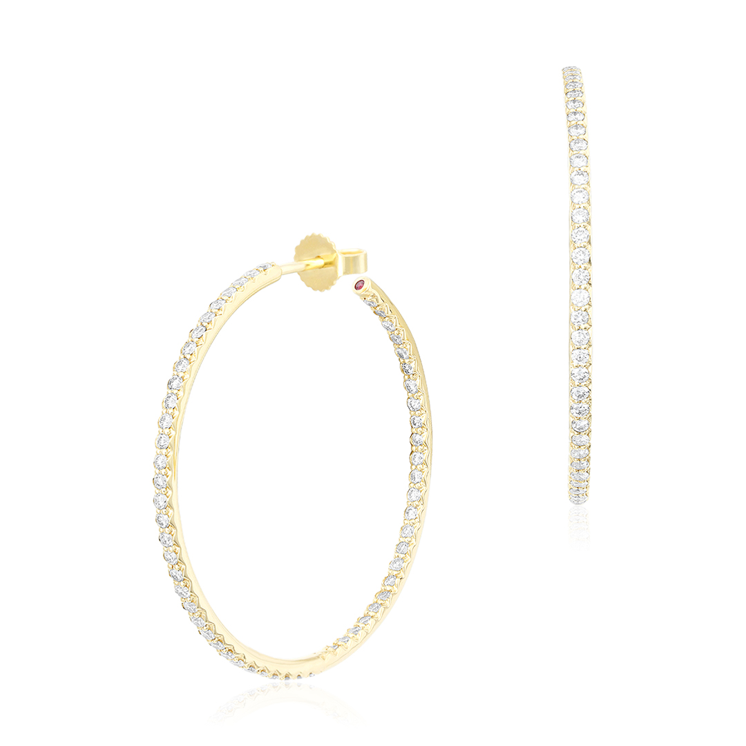 Roberto Coin 18K Yellow Gold 35mm Inside Out Diamond Hoop Earrings