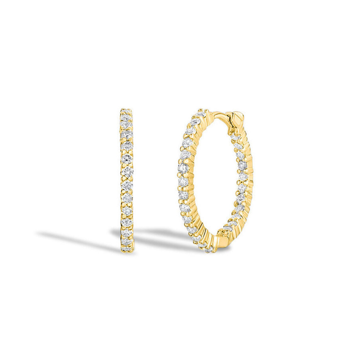 18K Yellow Gold Large Inside Out Diamond Hoop Earrings