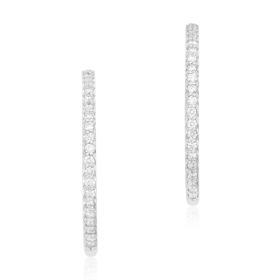 18K White Gold Inside Out Hoop Earrings - 12353
