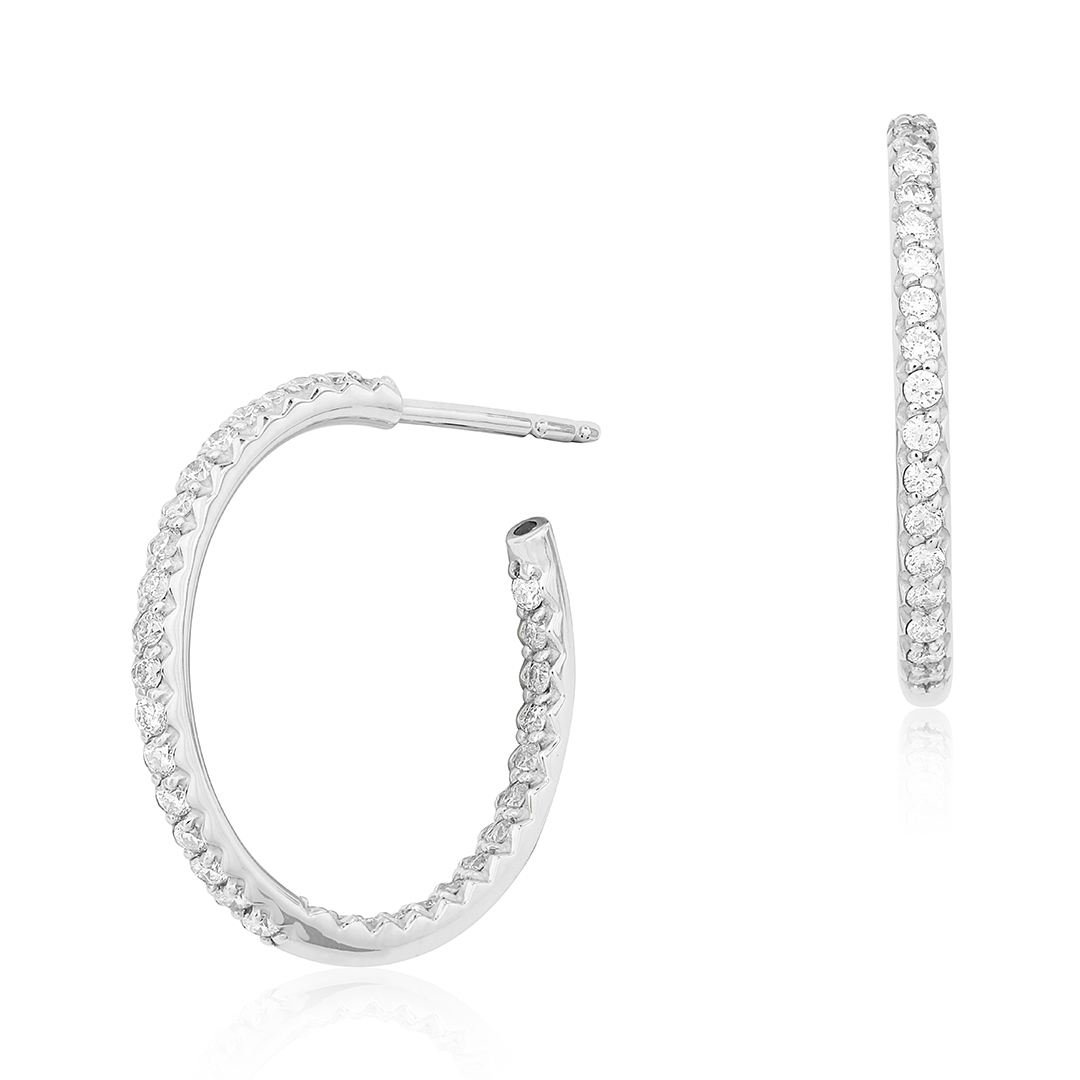 18K White Gold Diamond Hoop Earrings