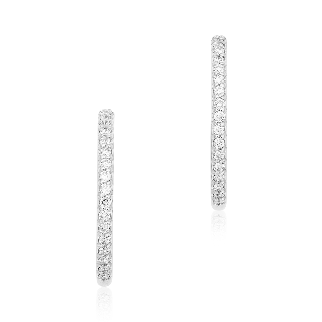 18K White Gold Diamond Hoop Earrings - 12354
