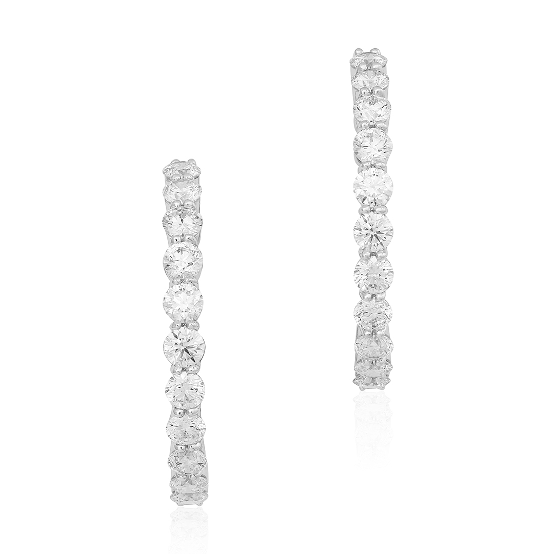 Roberto Coin 18k White Gold and Diamond Hoop Earrings itemprop=