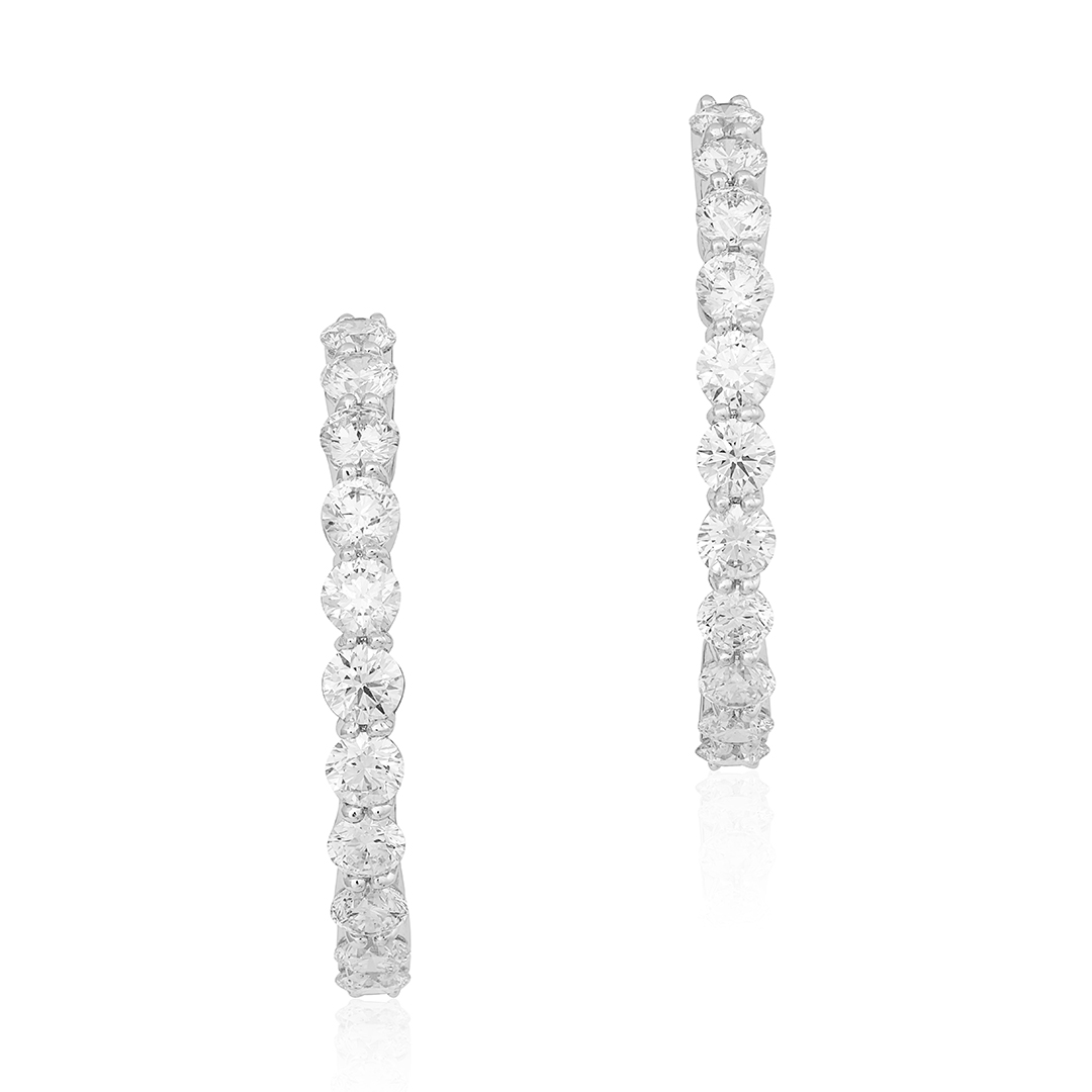 18K White Gold Diamond Hoop Earrings