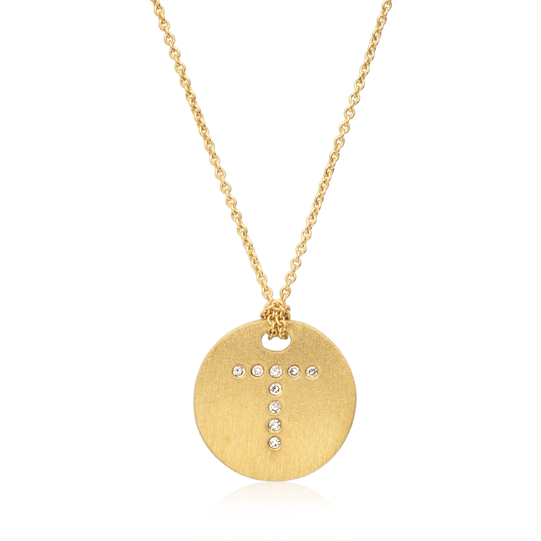 18K Yellow Gold Tiny Treasures Diamond \T\ Initial Pendant Necklace