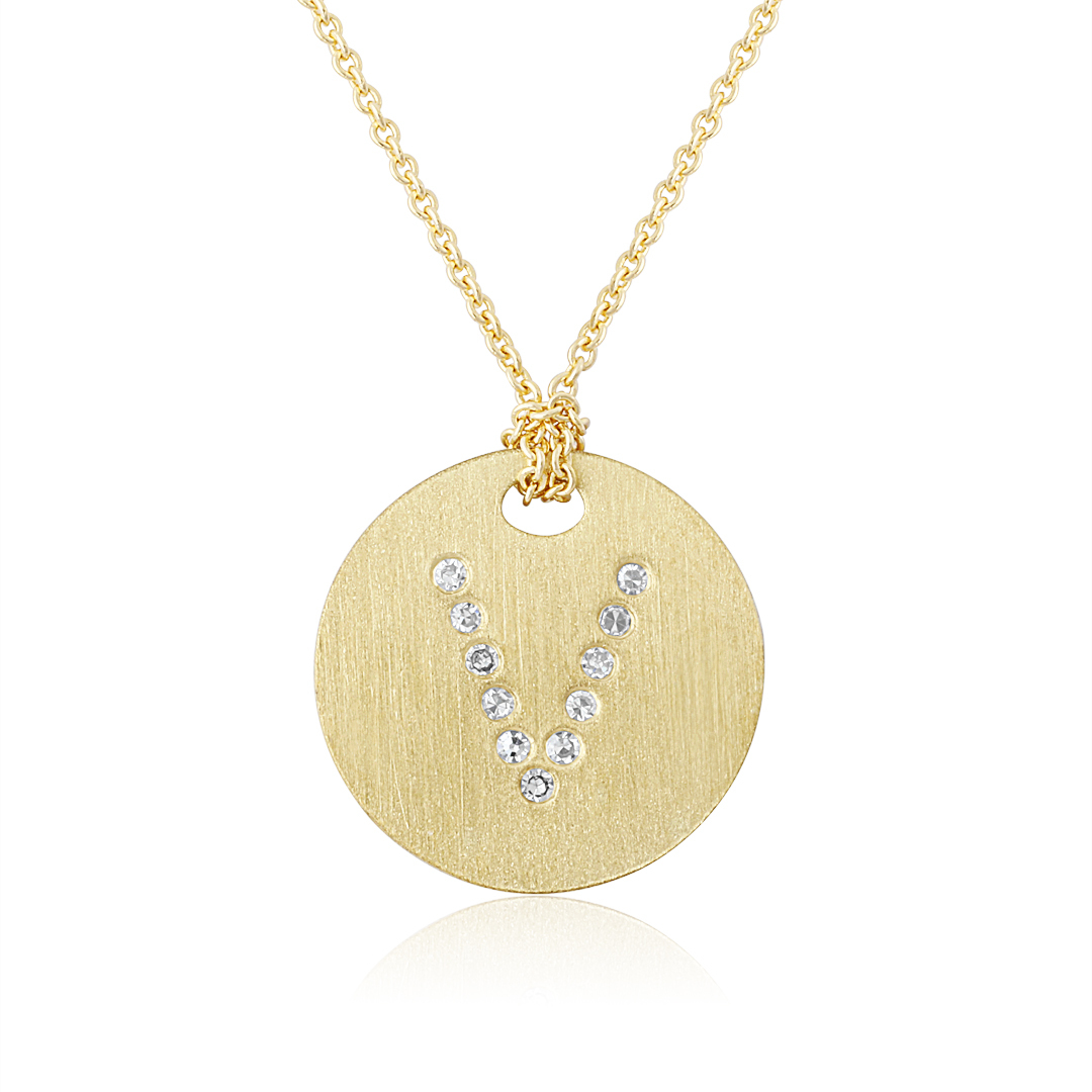 18K Yellow Gold Tiny Treasures Diamond V Initial Pendant Necklace