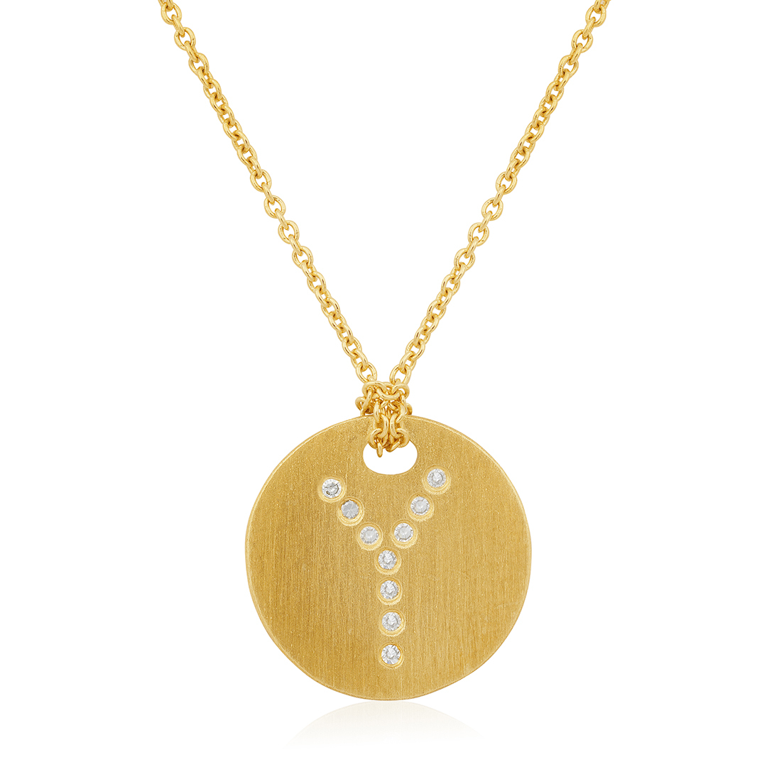 18K Yellow Gold Tiny Treasures Diamond Y Initial Pendant Necklace