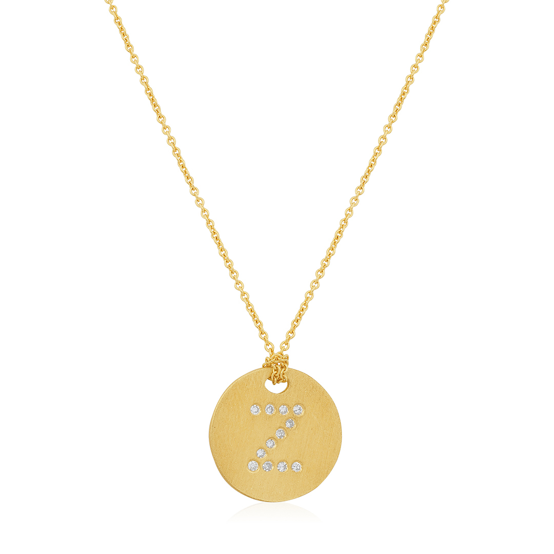 18K Yellow Gold Tiny Treasures Diamond \Z\ Initial Pendant Necklace