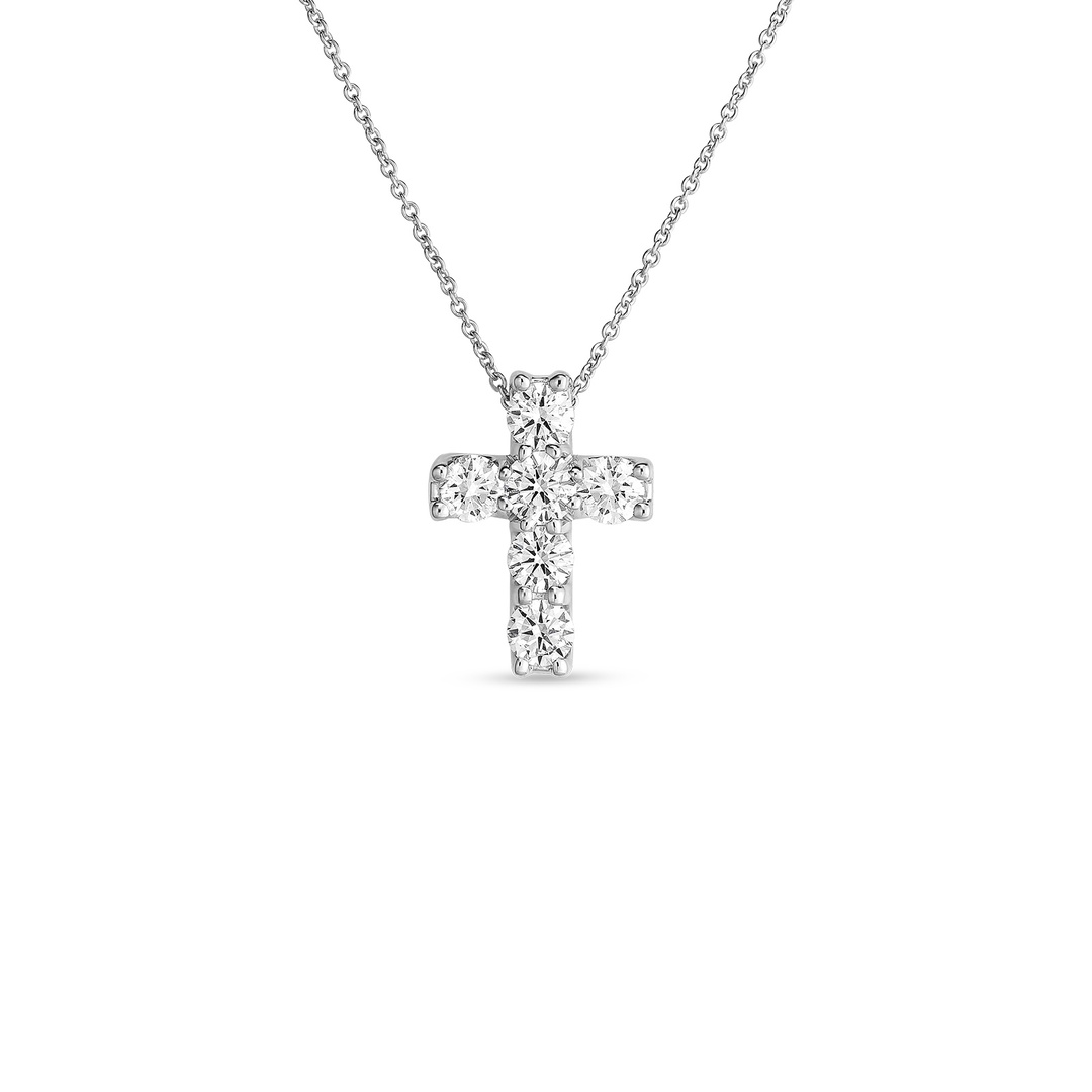 18K White Gold Diamond Baby Cross Necklace