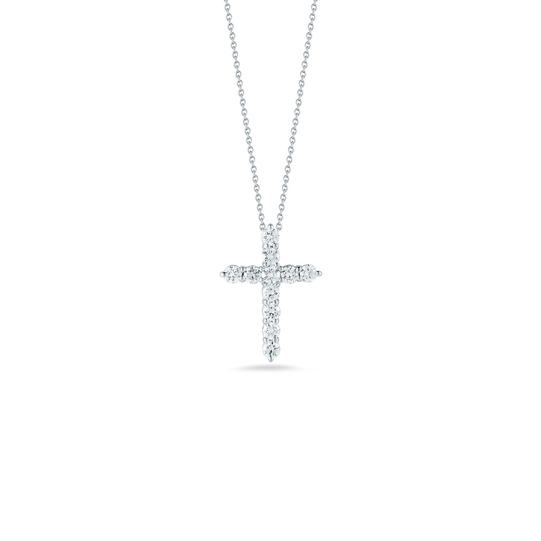 18K White Gold Diamond Cross Pendant Necklace