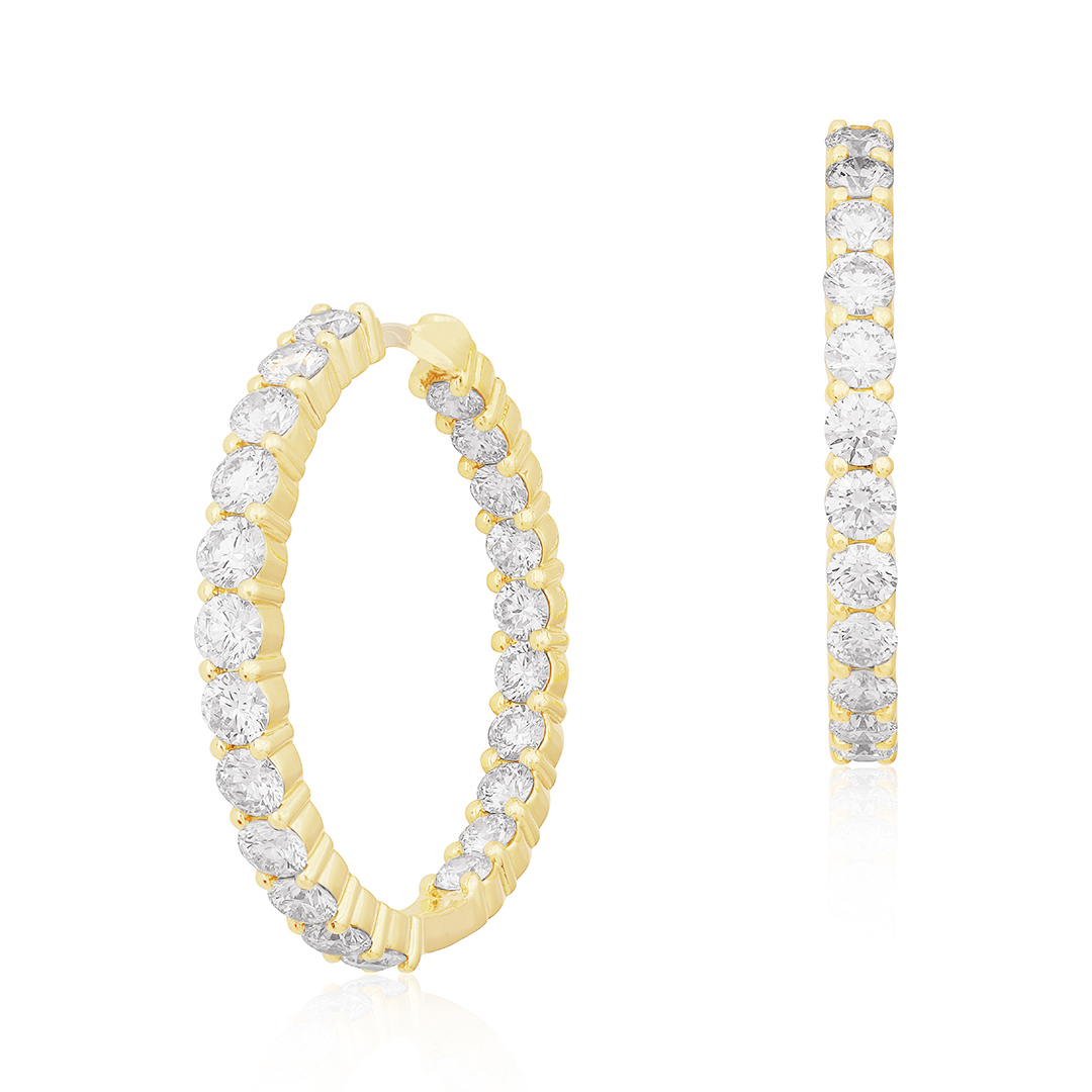 18K Yellow Gold Inside Out Diamond Hoop Earrings