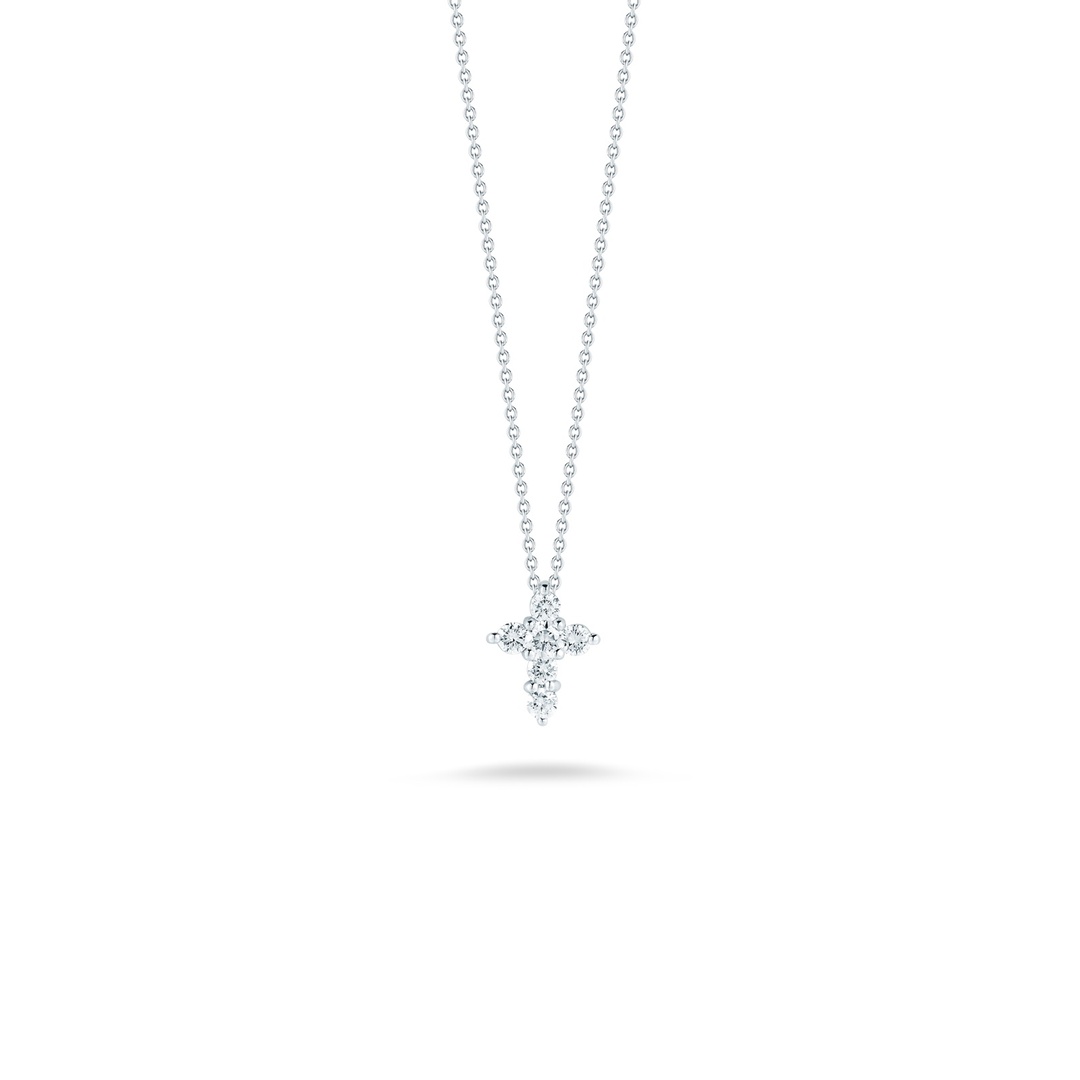 18K White Gold Diamond Cross Pendant Necklace