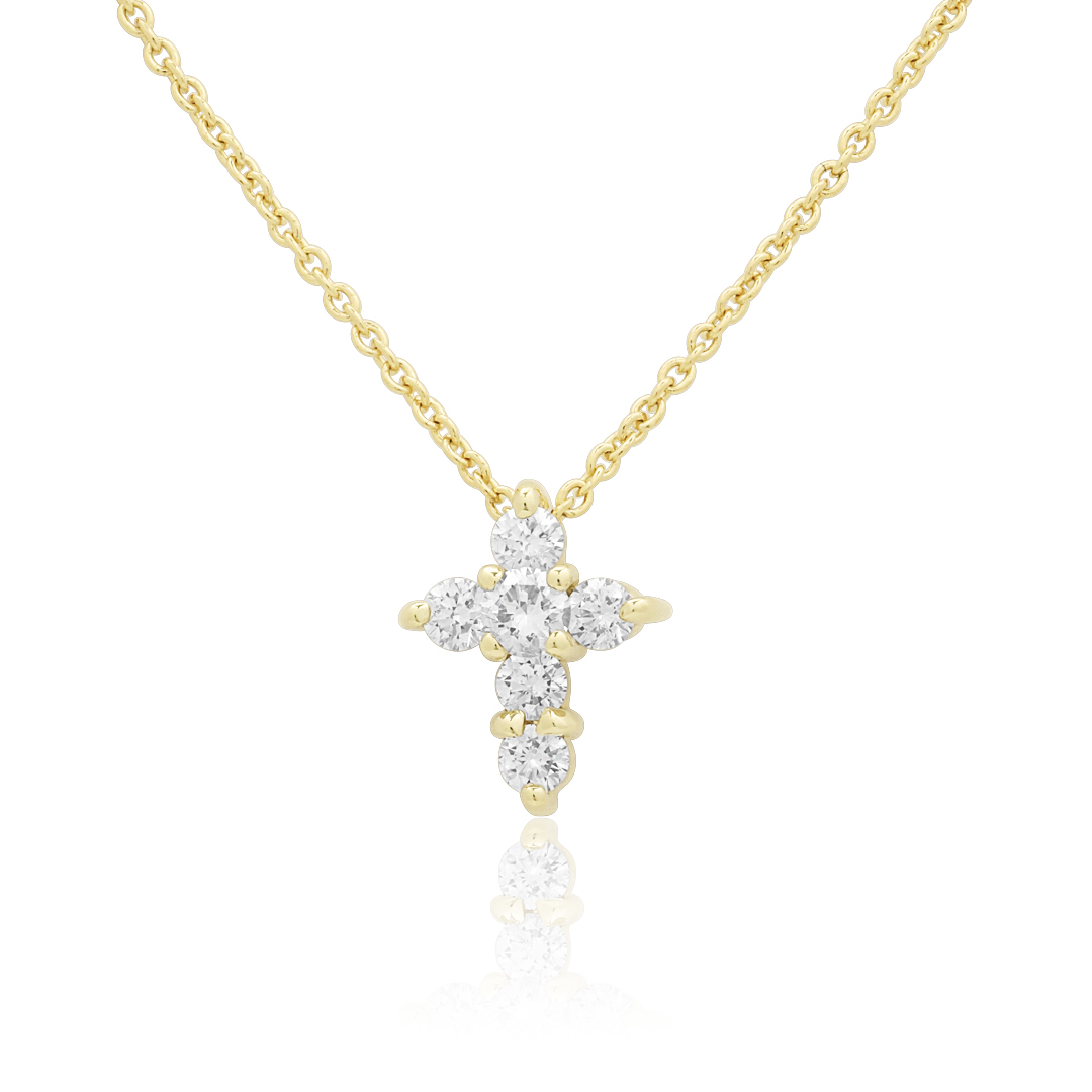 18K Yellow Gold Baby Cross Diamond Pendant Necklace