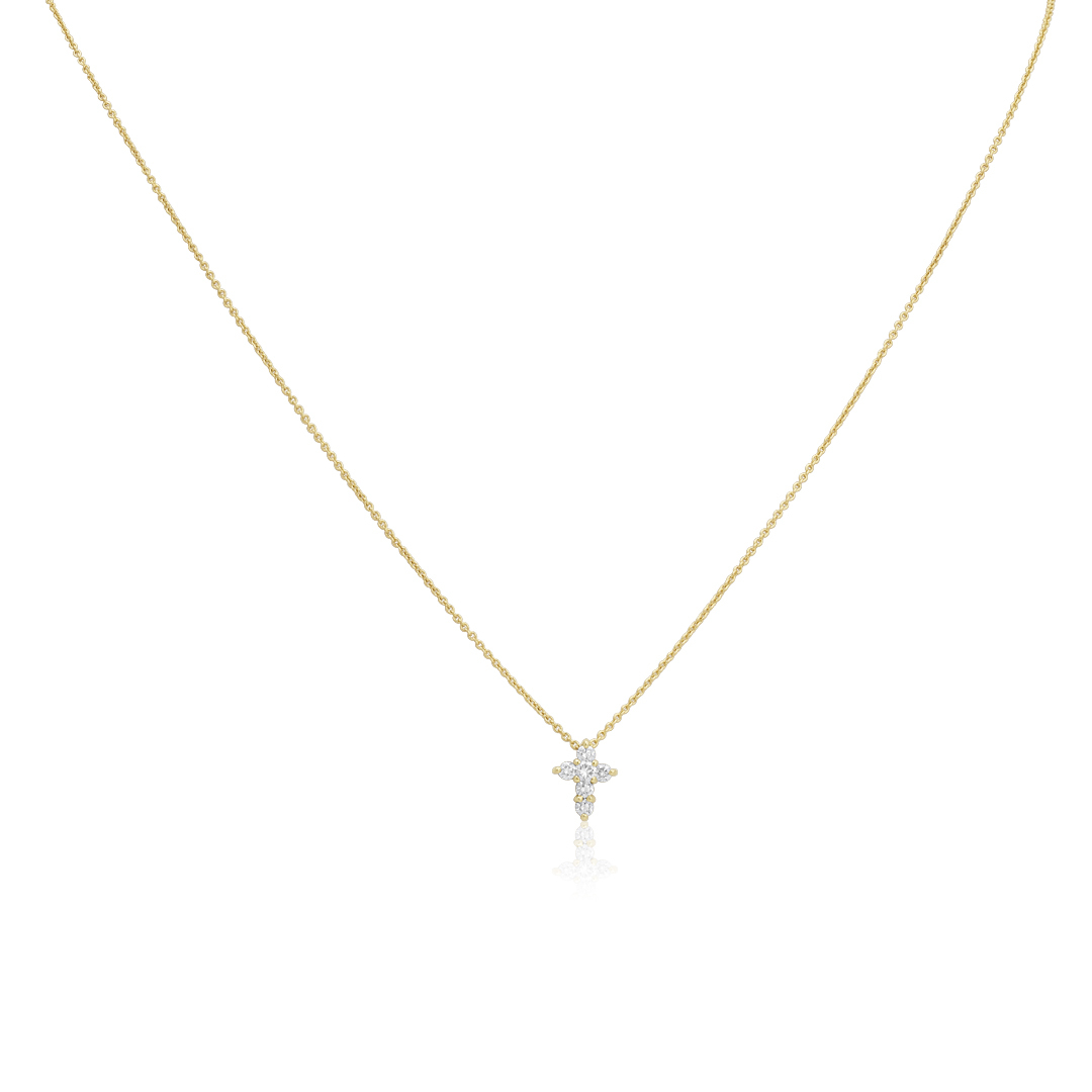 18K Yellow Gold Baby Cross Diamond Pendant Necklace