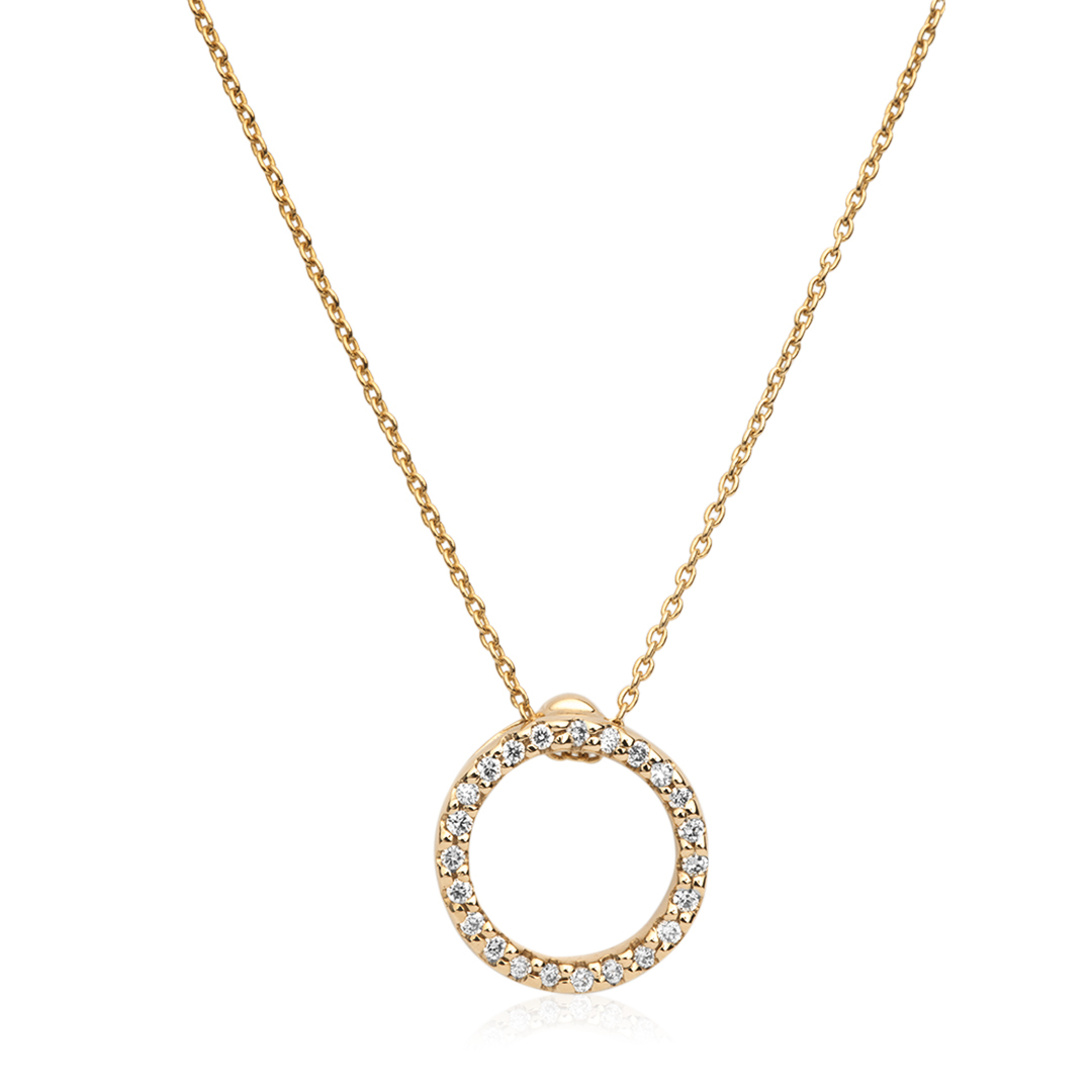 18K Yellow Gold Circle Diamond Pendant Necklace