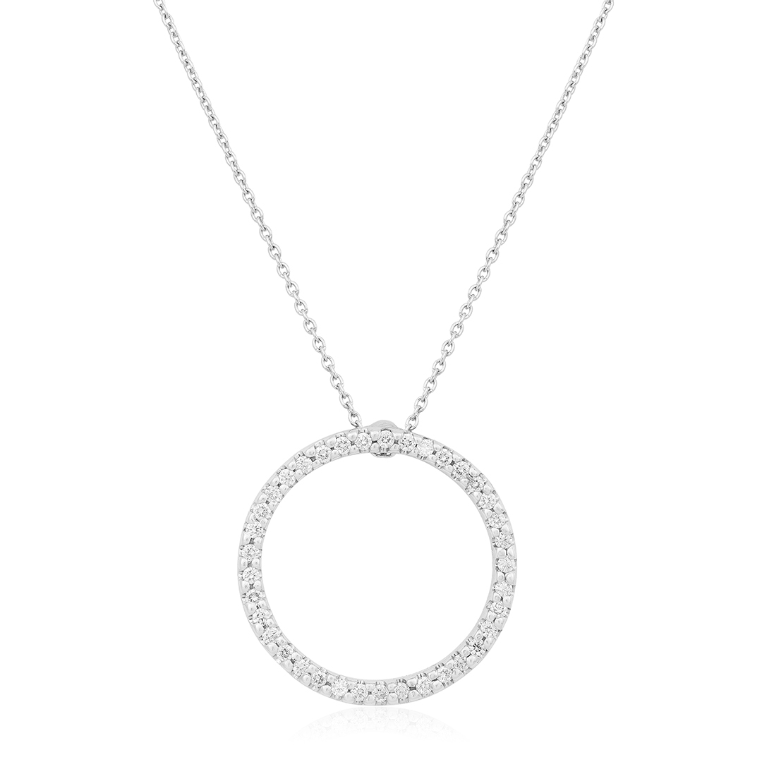 18K White Gold Circle Diamond Pendant Necklace