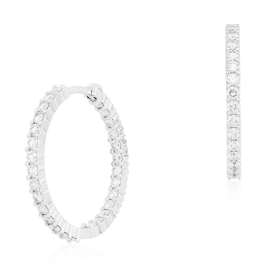 18K White Gold Inside Out Diamond Hoop Earrings