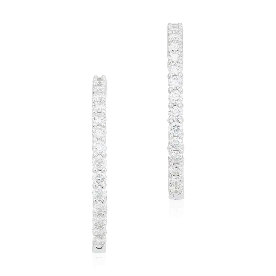 Roberto Coin 18K White Gold 30mm Inside Out Diamond Hoop Earrings itemprop=