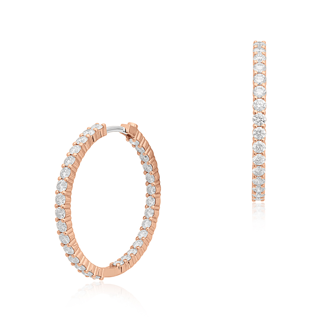 18K Rose Gold Inside Out Diamond Hoop Earrings