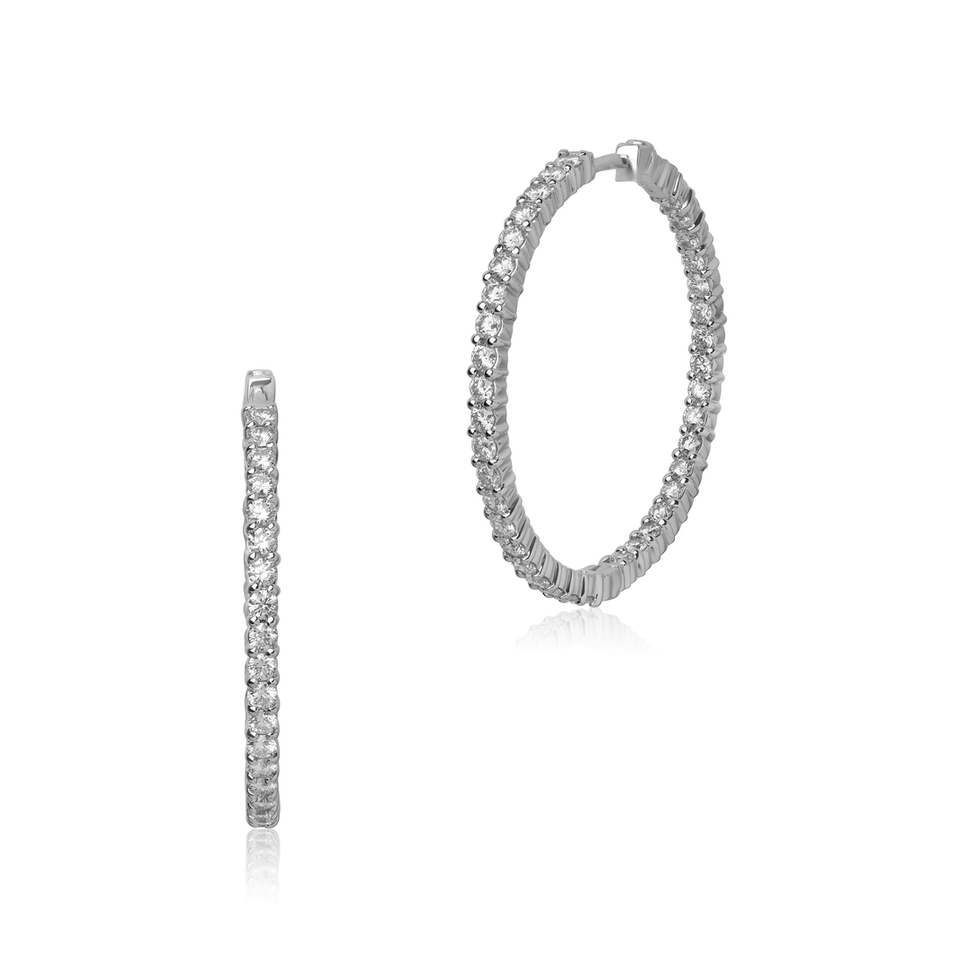 Roberto Coin 18K White Gold 38mm Inside Out Diamond Hoop Earrings