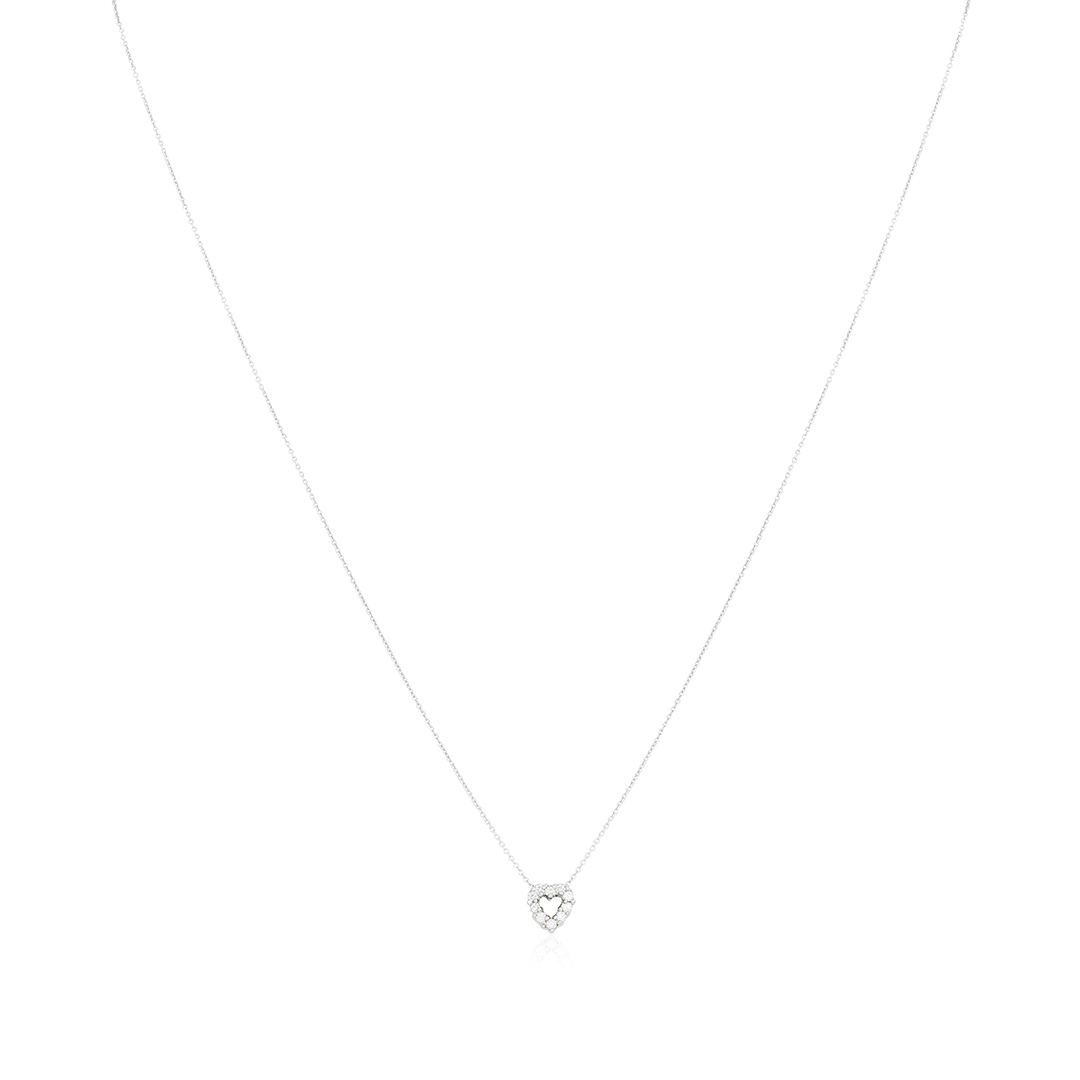 18K White Gold Diamond Heart Necklace