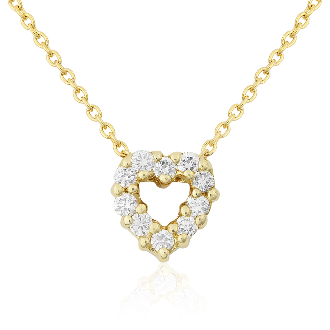 18K Yellow Gold Diamond Heart Necklace