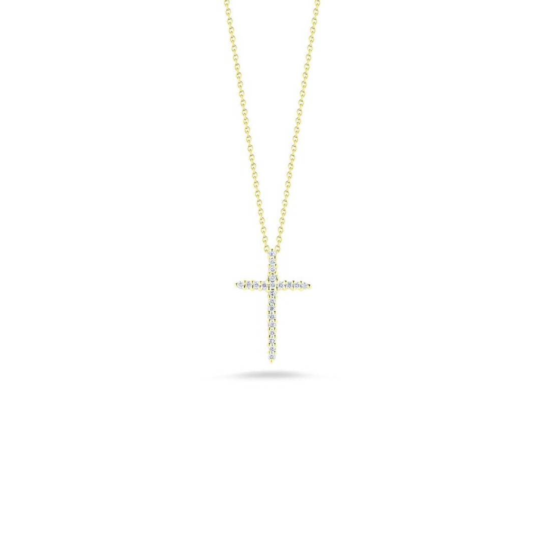 18K Yellow Gold Diamond Cross Necklace